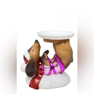Bath & Body Works Dachshund Candle Holder Doxie Christmas 3-wick pedestal Santa